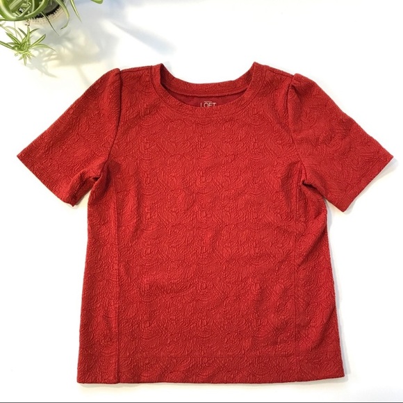 LOFT Red Orange Textured Knit Top - Picture 1 of 9